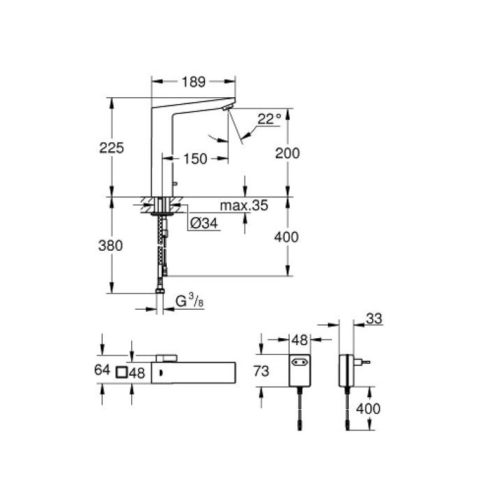 PYTAJ O RABAT ! Waschtischarmatur Grohe Eurocube stehend, wys. 186 mm, mit Stöpsel, Chrom, mit 1 Anschluss, brak ogranicznika pr