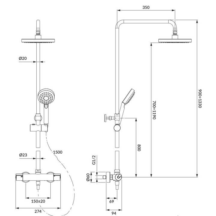 Thermostatisch Dusch-Set Omnires Y, Aufputz-, 2 wyjścia wody, golden