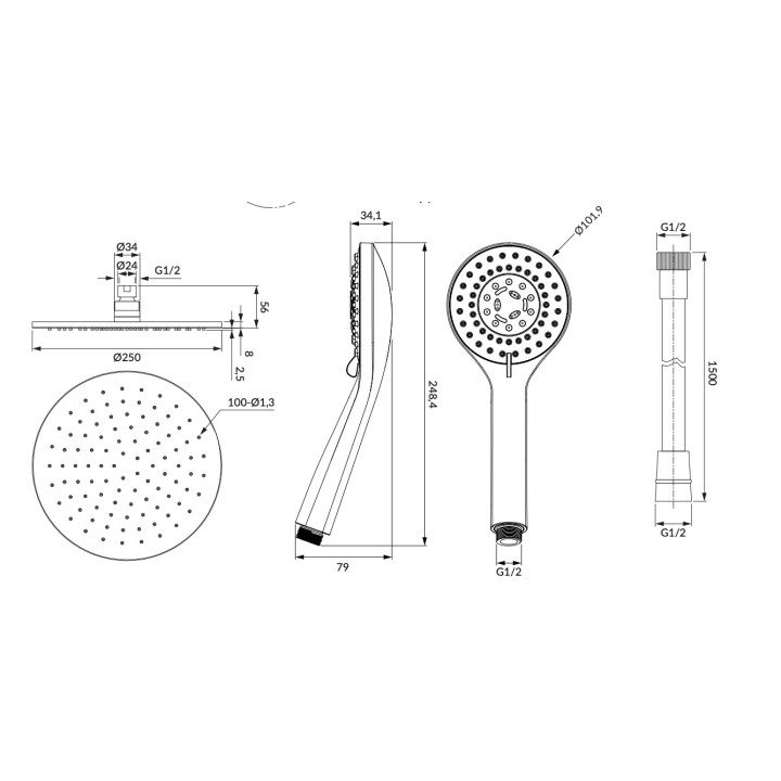 Thermostatisch Dusch-Set Omnires Y, Aufputz-, 2 wyjścia wody, golden