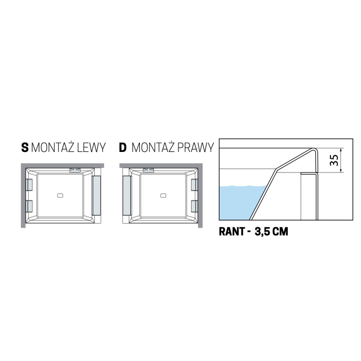 Eck-badewanne mit Hydromassage Novellini Divina Dual, 190x140cm, montaż prawy, mit Gestell, Armatur z funkcją napełniana przez Ü