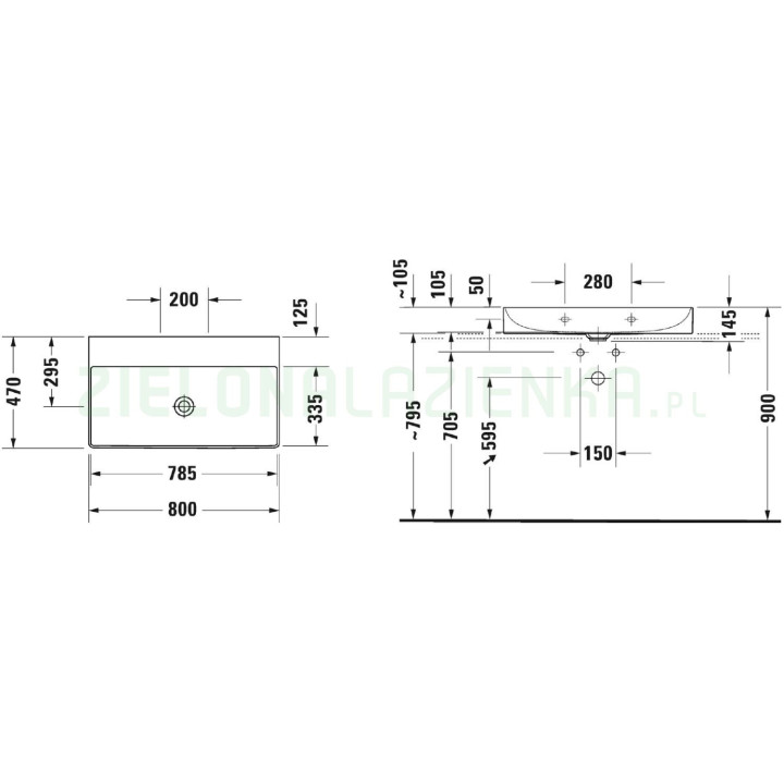 Waschtisch mit unterschrank Duravit DuraSquare, 80x47,  mit Hahnloch, weiß