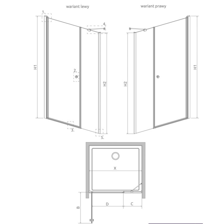 Tür für die Nische Radaway EOS II DWJ 120, links, 120x195cm, Glas transparent, profil Chrom