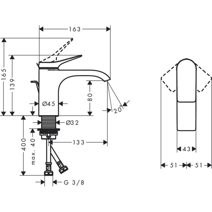 Waschtischarmatur Hansgrohe Vivenis, stehend, Einhebel-, Höhe 139mm, Set Ablauf-, Chrom