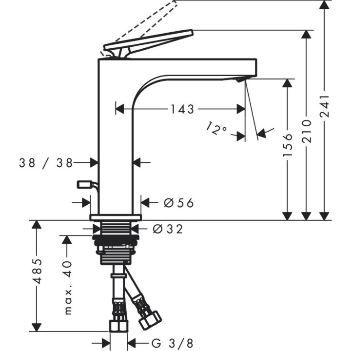 Waschtischarmatur Axor Citterio, stehend, Höhe 146mm, Halter dźwigniowy, Set Ablauf-, Chrom