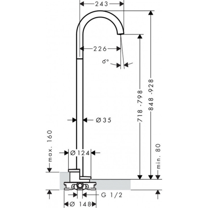 Wannenbatterie Axor Uno mit 4 Anschlüssen zur Wannenrandmontage Halter Loop, Chrom- sanitbuy.pl