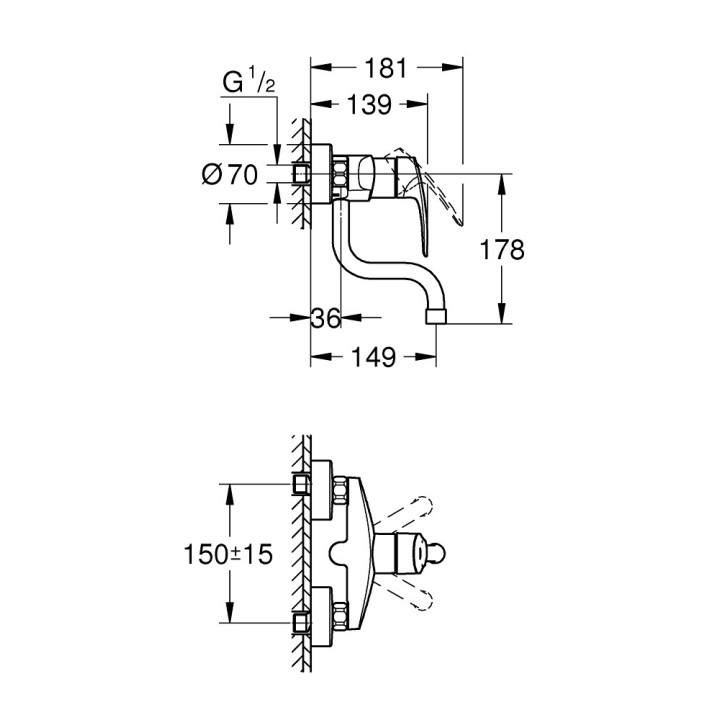 Spültischarmatur Grohe Eurosmart, Aufputz, DN 15, obracana Auslauf 216mm, Chrom