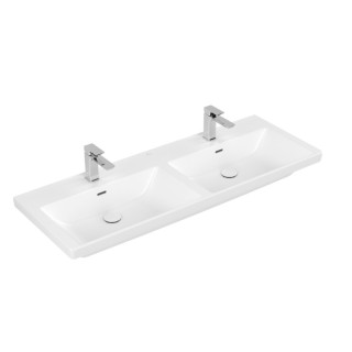 Waschtisch mit unterschrank doppelt Villeroy & Boch Subway 3.0, 130x47cm, z Überlauf, 2 otwory na armaturę, Weiss Alpin