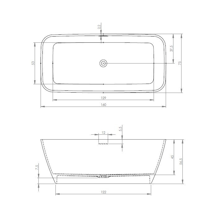 Badewanne freistehend Riho Malaga BS30 160x75, weiß