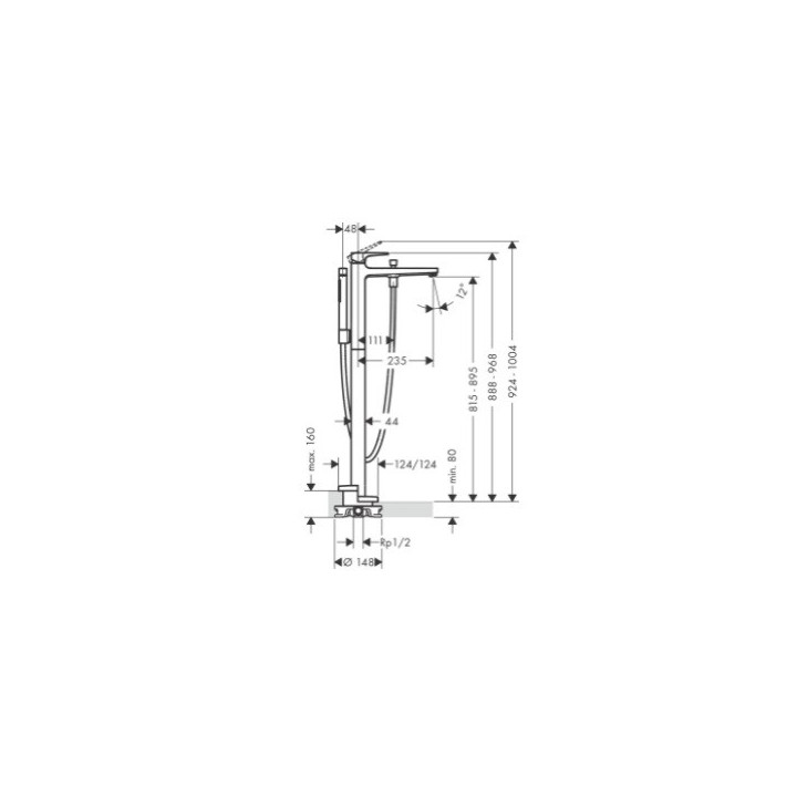 Einhebel- Wannenbatterie Hansgrohe Metropol, zur Bodenmontage, Halter einarmig - gebürstetes Bronze