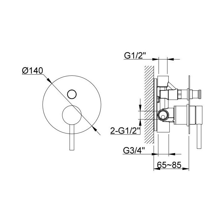 Dusch-set Kohlman Axis, Unterputz, quadratisch Kopfbrause 20cm, 2 wyjścia wody, Chrom