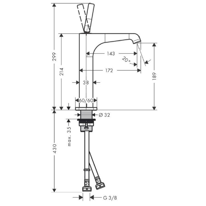 Waschtischarmatur Axor Citterio E stehend, wys. 299 mm, Chrom, ohne Ablauf-Set, DN15