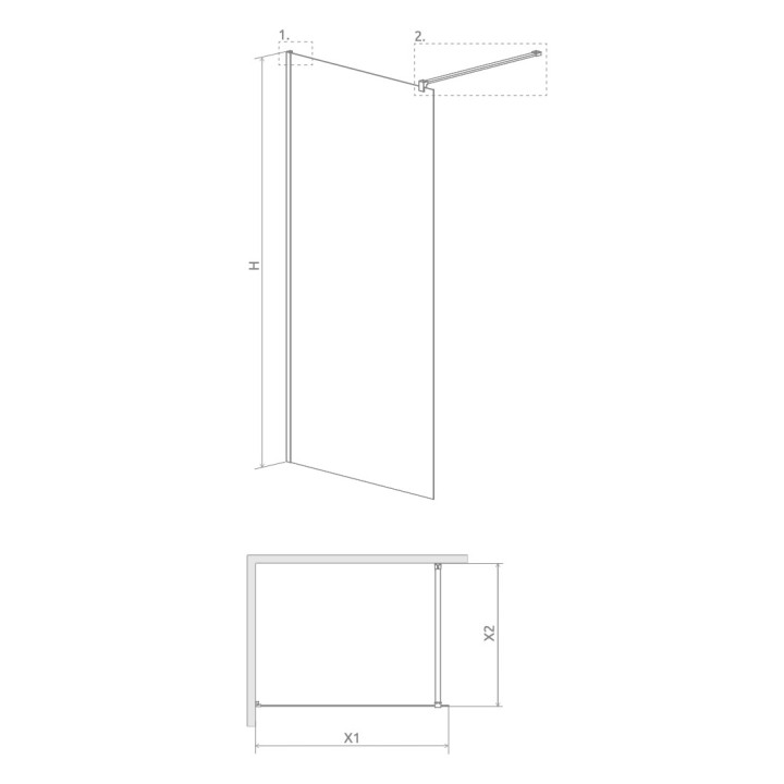 Tür Schiebe- walk-in Radaway Furo Black, rechts, mit Wand, 90x200cm, Glas transparent, profil schwarz