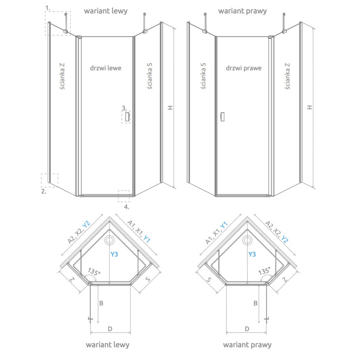 Tür Dusch- Radaway Nes Black KDS II 120, rechts, 1200x2000mm, profil schwarz