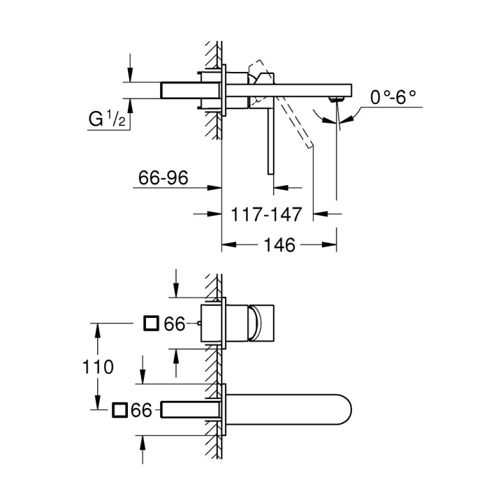 Waschtischarmatur mit 2-Anschlüssen Grohe Plus, Unterputz, Chrom