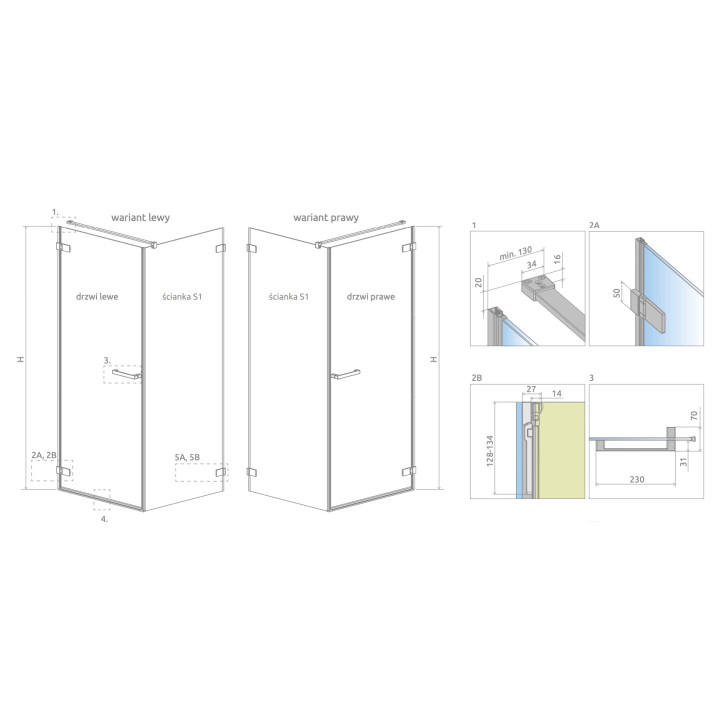 Tür Kabine prysznicowej Radaway Eos DWD+2S, 120cm, 2-flügelig, Glas transparent, profil Chrom