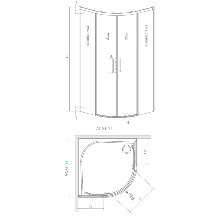 Duschkabine Radaway Eos KDD B, 100x100cm, Tür Falt-, Glas transparent, profil Chrom