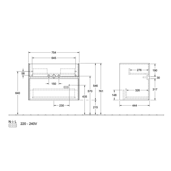 Schrank Unterbau- Villeroy&Boch Collaro, 1254x444mm, Beleuchtung LED, weiß Glanz
