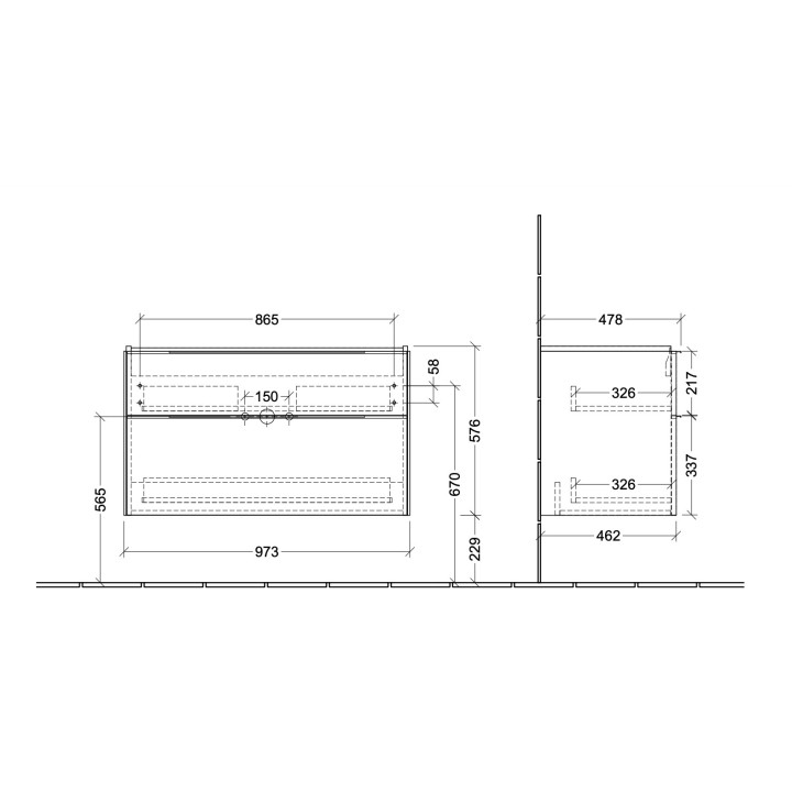 Schrank Unterbau- Villeroy&Boch Subway 3.0. 973x576x462mm, 2 szuflady, taupe