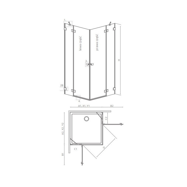 Teil links Kabine Radaway Essenza Pro PDD, 800x2000mm, Glas transparent, profil Chrom