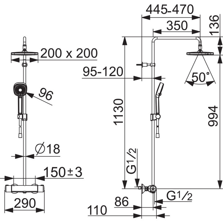 Dusch-set Oras Nova, Aufputz-, Armatur thermostatisch, 2 wyjścia wody, Chrom