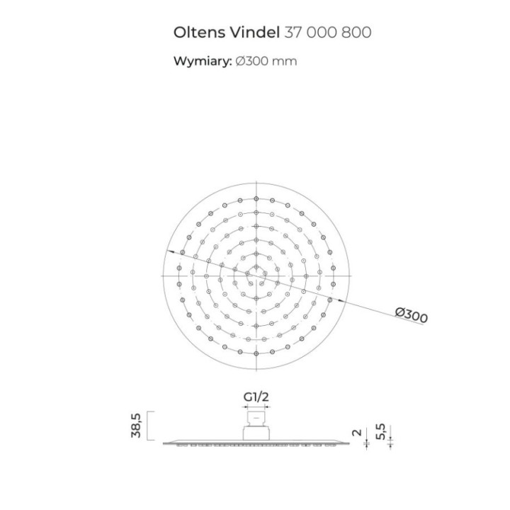 Kopfbrause Oltens Vindel, rund, 25cm, Chrom
