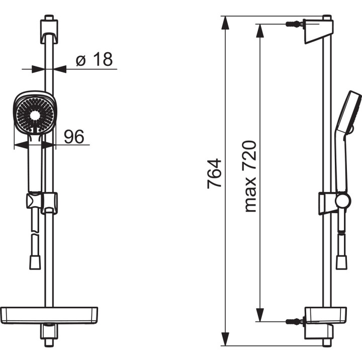Dusch-set Oras Apollo Eco, Handbrause 3-Funktions mit Stange 764mm, mydelniczką i wężem 175cm, Chrom