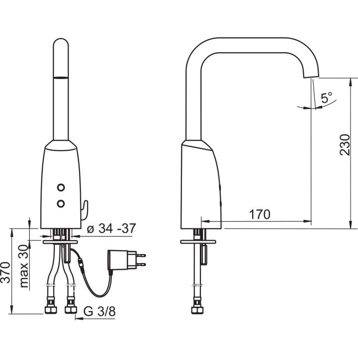 Berührungslos Waschtischarmatur Oras Electra, stehend, Auslauf 170mm, Bluetooth, 9/12 V, Chrom