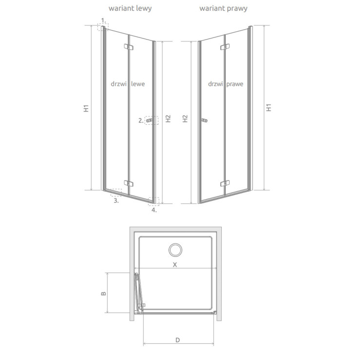 Tür Dusch- für die Nische Radaway Essenza New DWB 80, links, 800x2020mm, profil Chrom