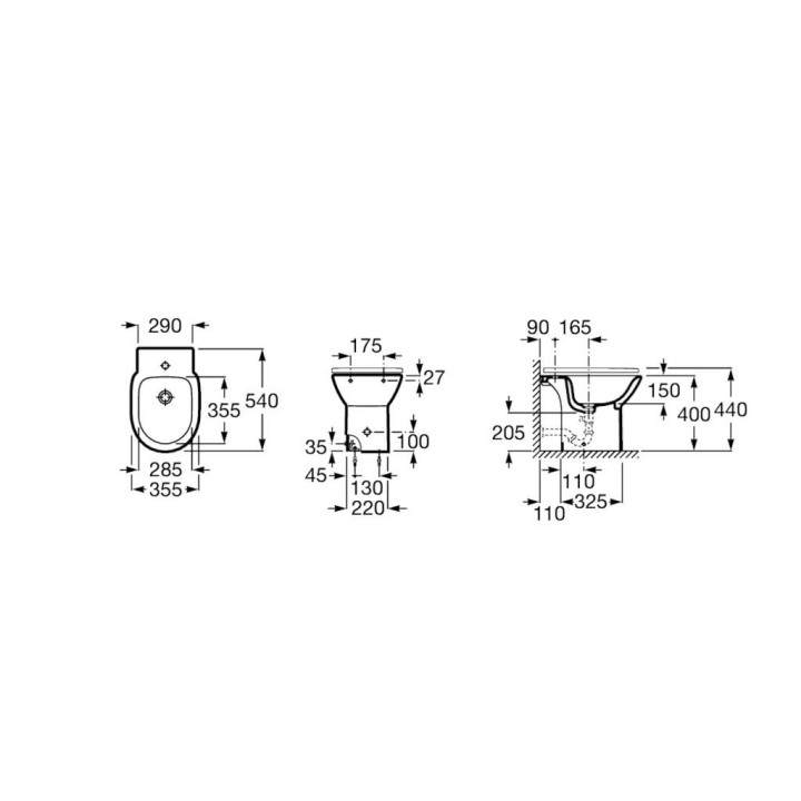 Bidet stehend Roca Debba Round, 54x35,5cm, zur Wandmontage, weiß