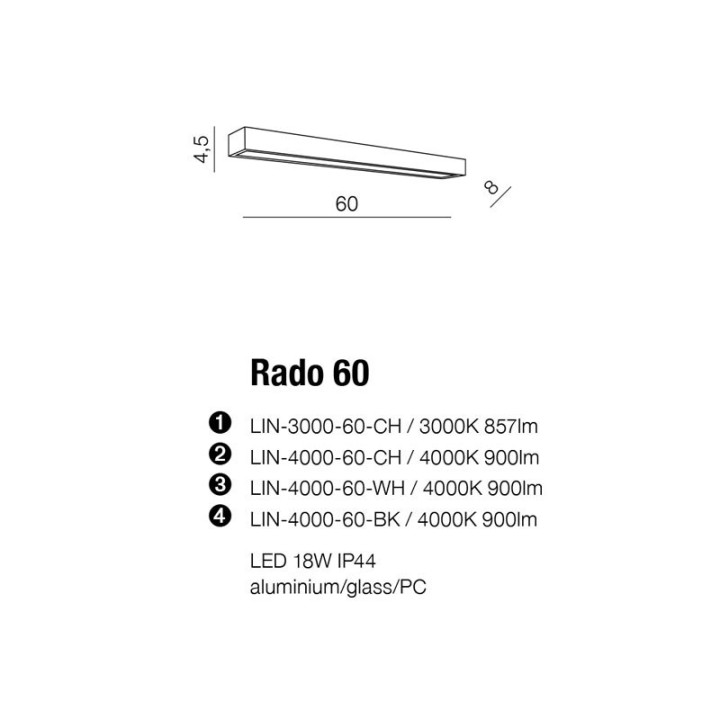 Lampa Bad- Wandleuchte Azzardo Rado 60, LED, 3000K, Chrom