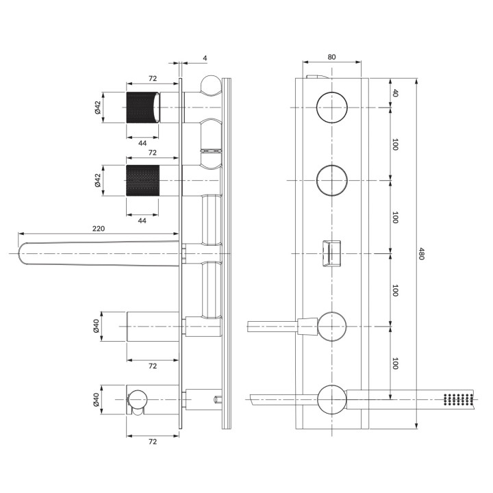 Armatur prysznicowo-Badewannen- Omnires Contour, Unterputz, 2 wyjścia wody, Dusch-Set, Chrom
