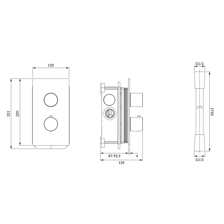 Thermostatisch Dusch-Set Omnires Contour, Unterputz, 2 wyjścia wody, golden szczotkowany