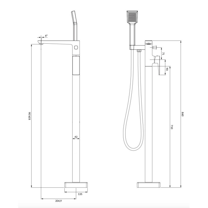 Wannenarmatur mit 4 anschlüssen Omnires Parma, stehend, 2 wyjścia wody, Auslauf 205mm, Dusch-Set, grafit