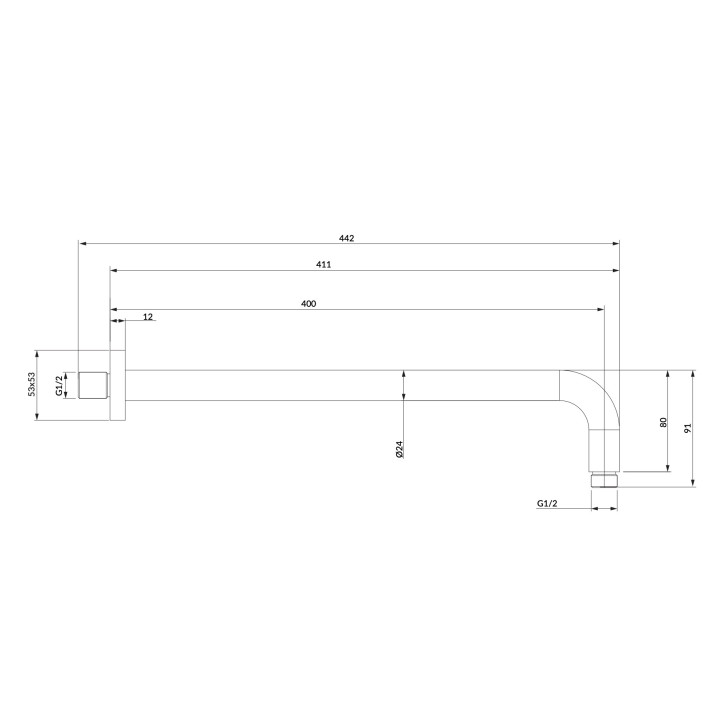 Arm Dusch- Wand- Omnires, 40cm, Chrom