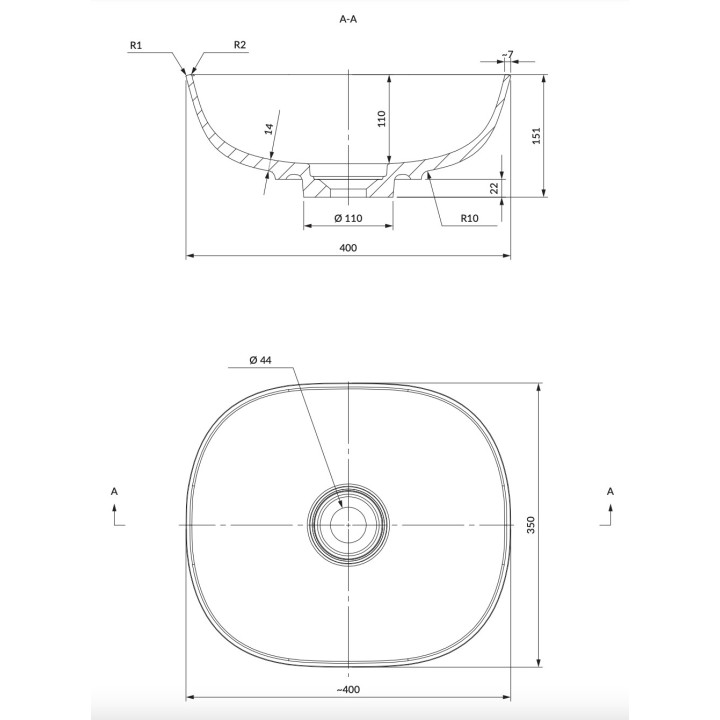 Aufsatzwaschtisch Omnires Cadence M+, 62x42cm, ohne Überlauf, weiß Glanz