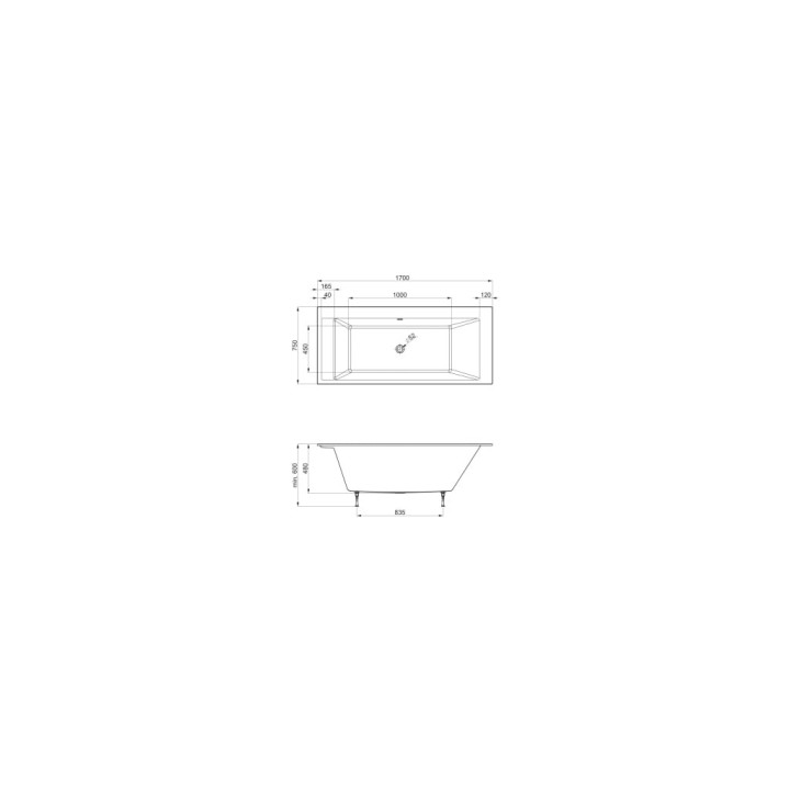 Badewanne rechteckig Roca Spiro, 170x75cm, Stonex, mit Armaturablage, weiß 