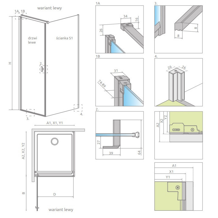 Duschkabine Radaway Modo X I 120, przejrzysta, 1180x2000mm