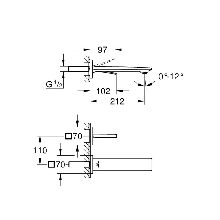 Waschtischarmatur mit 2-Anschlüssen Grohe Allure, Unterputz, Auslauf 154mm, Chrom