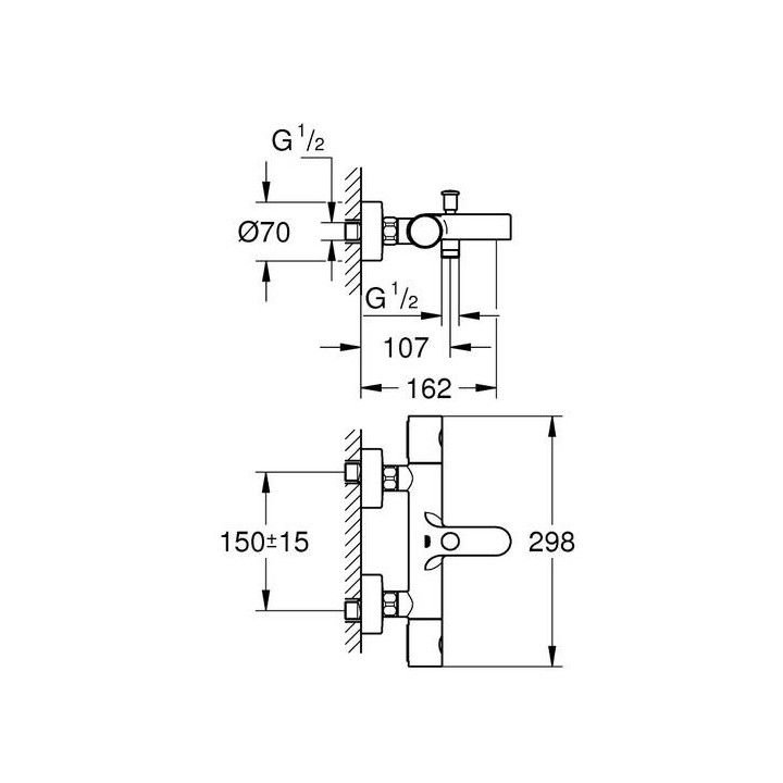 PYTAJ O RABAT ! Wannenbatterie Grohe Grohtherm, thermostatisch, 800 zur Wandmontage, szer. 30,4 cm, Chrom