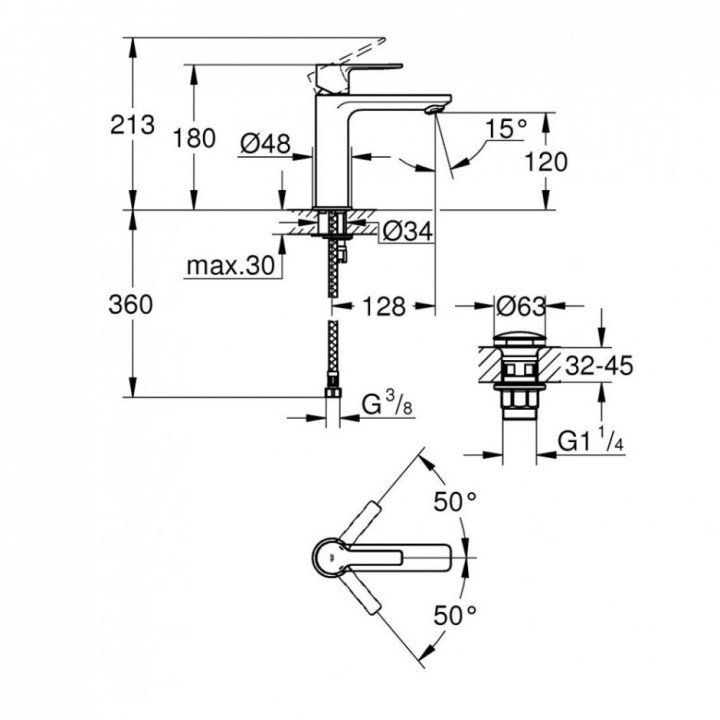 Waschtischarmatur Grohe Lineare 3 mit Anschlüssen DN15, Chrom - sanitbuy.pl