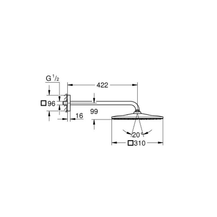 Grohe Rainshower 310 Mono Cube Kopfbrause mit Arm 422 mm, 1 strumień, ogranicznik przepływu, brushed warm sunset