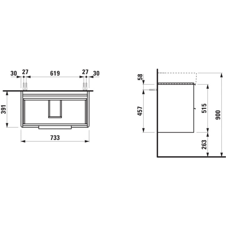Schrank Unterbau- Lufen Base, 735x390mm, dwie szuflady, dla umywalki 810285, Set organizerów, weiß matt