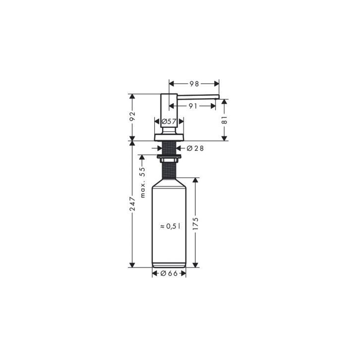 Seifenspender Hansgrohe A71, Volumen 500 ml, montaż na blacie - Chrom