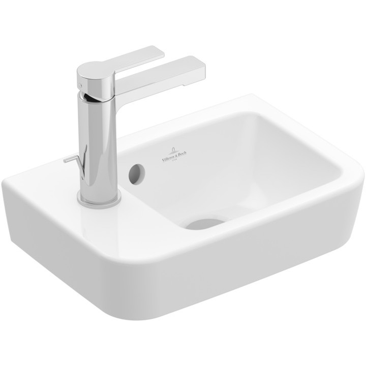 Klein Wandwaschtisch Villeroy&Boch O.novo, 36x25cm, z Überlauf, Hahnloch, AntiBac, CeramicPlus, Weiss Alpin