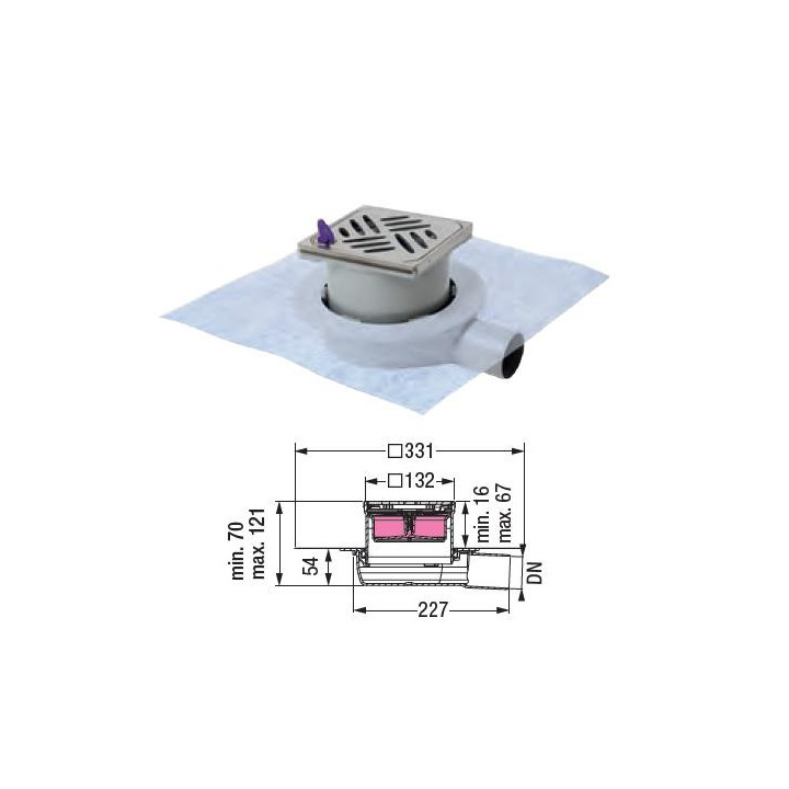 Wpust podłogowy Kessel Ultraflat 54, kratka szczelinowa aus rostfreiem Stahl, Ablaufgarnitur wodny, DN 50