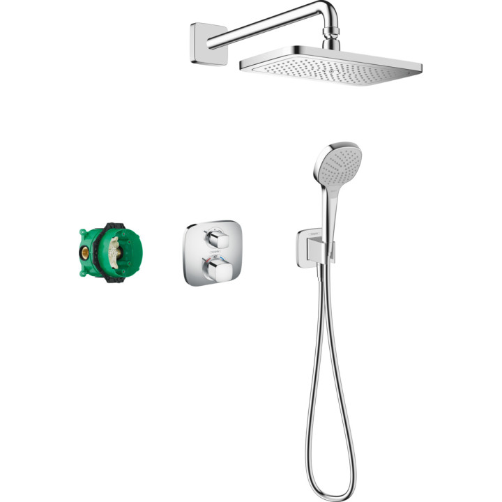 Duschsystem Hansgrohe Raindance E 300 1jet ShowerSelect Square, Unterputz, Armatur thermostatisch, Kopfbrause 30x30cm, Handbraus
