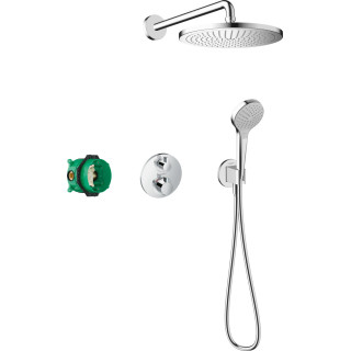 Duschsystem Hansgrohe Croma E 280 1jet Ecostat E, Unterputz, Armatur thermostatisch, Kopfbrause 28x17cm, Handbrause 3-Funktions,