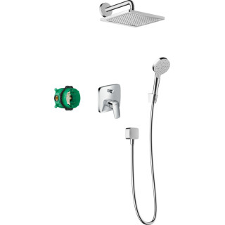 Duschsystem Hansgrohe Croma 280 1jet Ecostat S, Unterputz, Armatur thermostatisch, Kopfbrause 28cm, Handbrause 3-Funktions, Chro
