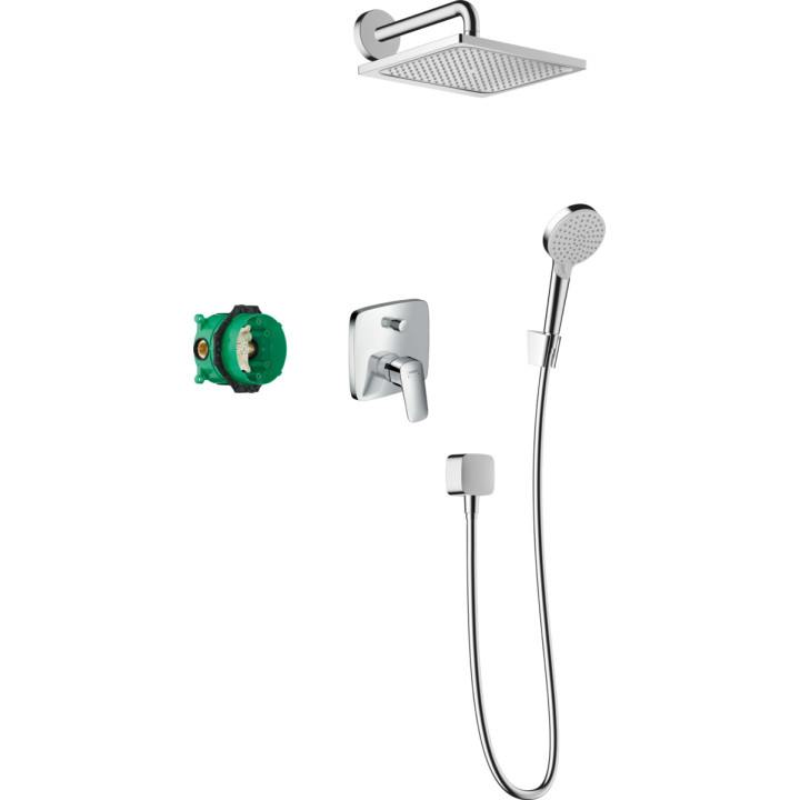 Duschsystem Hansgrohe Croma 280 1jet Ecostat S, Unterputz, Armatur thermostatisch, Kopfbrause 28cm, Handbrause 3-Funktions, Chro