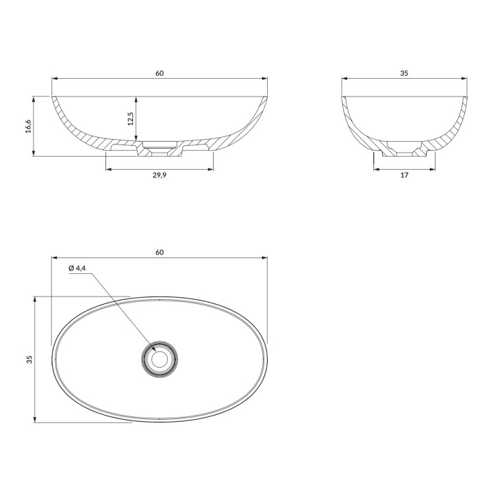 Aufsatzwaschtisch Omnires Neo M+, 60x36cm, ohne Überlauf, weiß Glanz